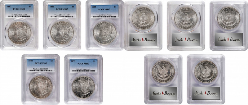 Lot of (5) 19th Century Philadelphia Mint Morgan Silver Dollars. MS-63 (PCGS).
...