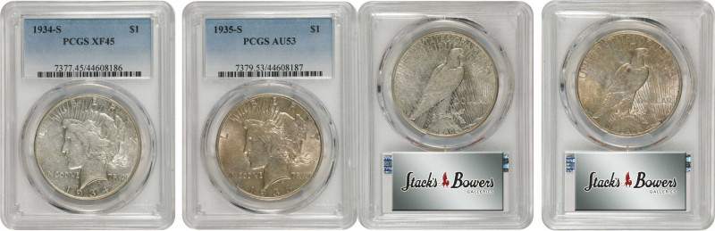 Lot of (2) 1930s San Francisco Mint Peace Silver Dollars. (PCGS).
Included are:...