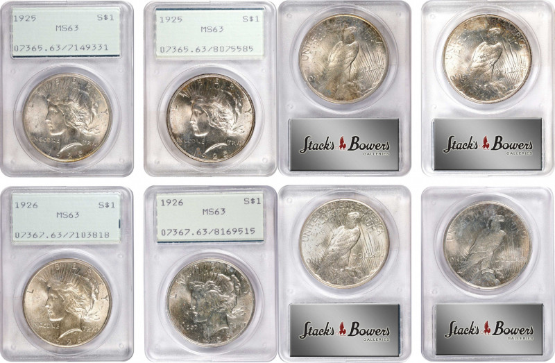 Lot of (4) Philadelphia Mint Peace Silver Dollars. MS-63 (PCGS). OGH--First Gene...