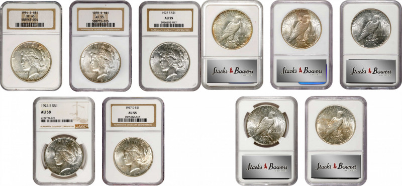 Lot of (5) Better Date Peace Silver Dollars. (NGC).
Included are: 1924-S AU-58;...