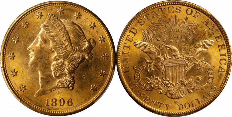 1896-S Liberty Head Double Eagle. MS-63 (PCGS).
PCGS# 9030. NGC ID: 26CG.