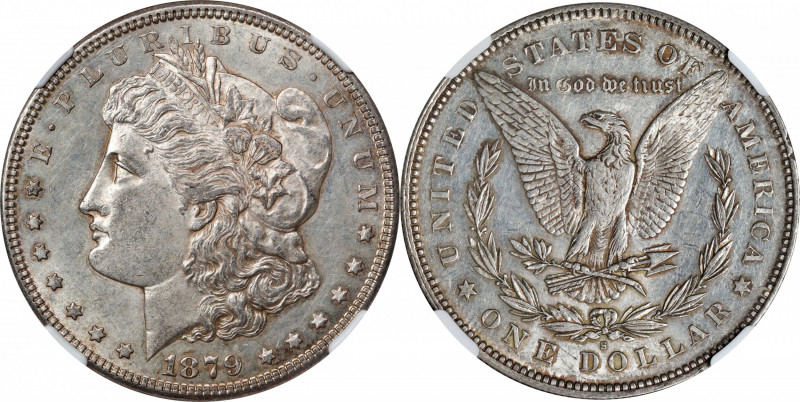1879-S Morgan Silver Dollar. Reverse of 1878--Partial Collar--Unc Details--Clean...