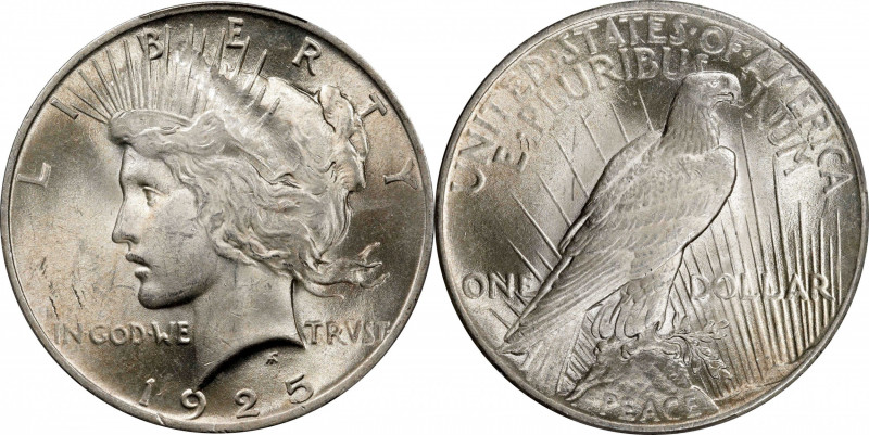 1925 Peace Silver Dollar--Struck Through Obverse--MS-62 (PCGS).
PCGS# E7365. NG...