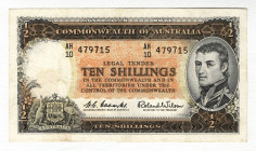 Australia 10 Shillings 1954 - 1960 (ND)
P# 29, N# 202357; # 479715; Commonwealth of Aucstralia; VF