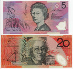 Australia 5 & 20 Dollars 1993 - 1995 (ND)
P# 51a, 53a, # HM 95372849, BE 94998442; VF