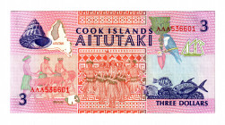 Cook Islands 3 Dollars 1992
P# 7, N# 202493; # AAA536601; UNC