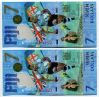 Fiji 2 x 7 Dollars 2016 (2017) With Consecutive Numbers
P# 120a, N# 201543; Fijian Rugby 7s Team winning the Gold Medal in Rio de Janeiro, Brazil; UN...