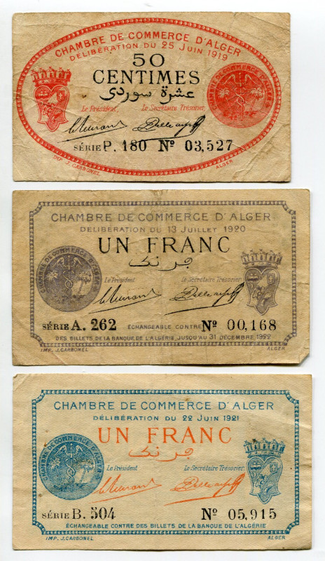 Algeria Chambre de Commerce 50 Centimes & 2 x 1 Franc 1919 - 1921
Various Dates...