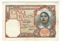 Algeria 5 Francs 1941
P# 77b, N# 207711; # 7425384; XF