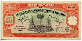 British West Africa 20 Shillings 1949
P# 8b, N# 201693; # AE/8 724968; VF-XF