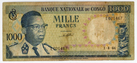 Congo 1000 Francs 1964
P# 8a, N# 220639; # L021467; F+