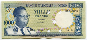 Congo Democratic Republic 1000 Francs 1964 Cancelled Note
P# 8b, N# 220639; # BA642083; UNC