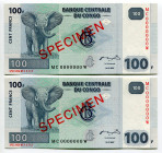 Congo Democratic Republic 2 x 100 Francs 2007 Specimen
P# 98s, N# 203249; UNC
