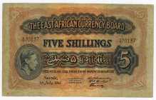 East Africa 5 Shillings 1941
P# 28, N# 267530; # X/10 70137; F/VF