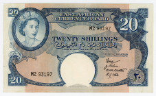 East Africa 20 Shillings 1958 - 1960 (ND)
P# 39, N# 218276; # M2 93197; AUNC