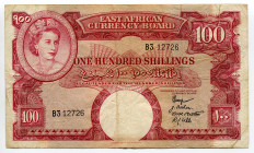 East Africa 100 Shillings 1958 - 1960 (ND)
P# 40a, N# 267549; # B3 12726; F-VF
