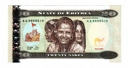 Eritrea 20 Nakfa 1997
P# 4, N# 213596; # AA9668515; UNC