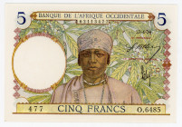 French West Africa 5 Francs 1939
P# 21, N# 206411; # 477 O.6485 62113477; UNC