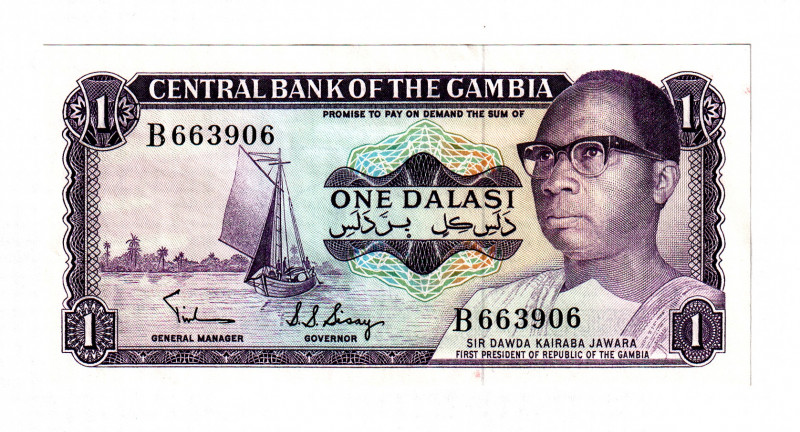 Gambia 1 Dalasi 1972 - 1986 (ND)
P# 4, N# 207056; # B663906; UNC