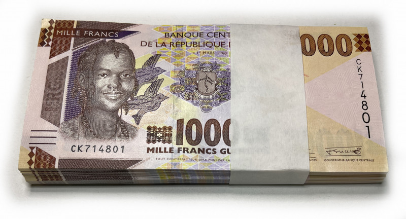 Guinea 100 x 1000 Francs 2017 Bundle
P# 48b, UNC