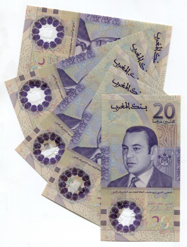 Morocco 4 x 20 Dirhams 2019
N# 210887; # 20 729251, 729253, 729256, 734219; Pol...