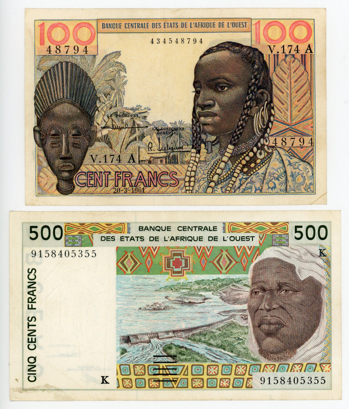 West African States Ivory Coast & Senegal 100 & 500 Francs 1961 - 1991 A, K
P# ...