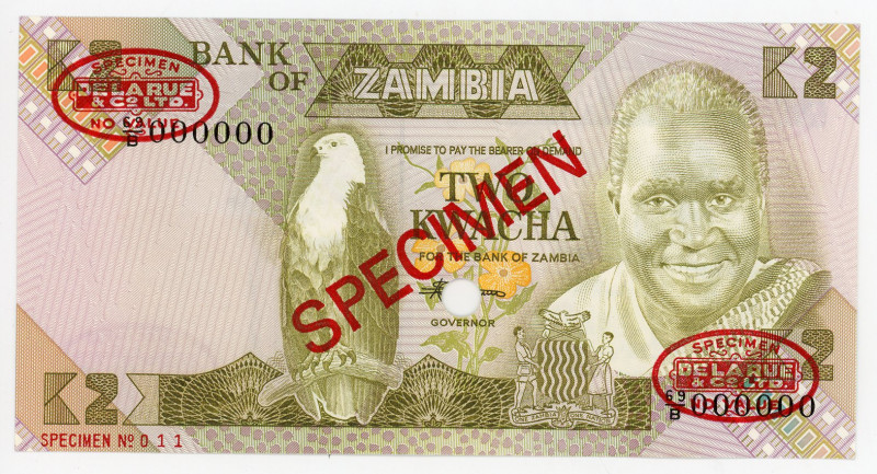 Zambia 2 Kwacha 1980 - 1988 (ND) Specimen TDLR
P# 24s, N# 203316 ; # 69/B 00000...