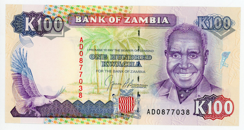 Zambia 100 Kwacha 1991 (ND)
P# 34, N# 204010; # AD0877038; UNC