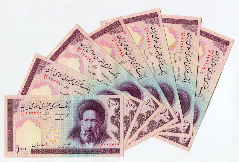 Iran 7 x 100 Rials 1987 (ND)
P# 140c, N# 205636; UNC