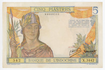 French Indochina 5 Piastres 1946 (ND)
P# 55c, N# 210335; # X.2701366; Signatures Emile Minost & Jean Laurent; XF