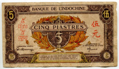 French Indochina 5 Piastres 1942 - 1945 (ND)
P# 63, N# 292305; A # L 078796; F