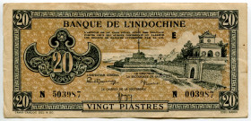 French Indochina 20 Piastres 1942 - 1945 (ND)
P# 71, N# 284853; # E 503987; VF+
