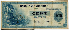 French Indochina 100 Piastres 1945 (ND)
P# 78a, N# 213521; # A199 896; VF- with pinholes.
