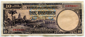 French Indochina 10 Piastres 1947 (ND)
P# 80a, N# 220897; # Z678421; XF-