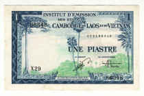 French Indochina 1 Piastre 1954
P# 105, # 072186348; UNC-