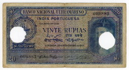 India Portuguese 20 Rupias 1945 Cancelled
P# 37, N# 215925; # 069,883; VG