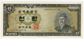 South Korea 1000 Hwan 1960
P# 25a, N# 207685; # LI 00995271 OF; UNC