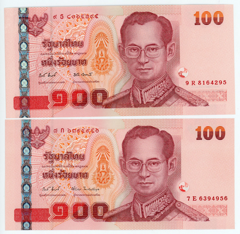 Thailand 2 x 100 Baht 2005 - 2012
P# 114, 123, # 7 E 6394956, 9 R 8164293; UNC