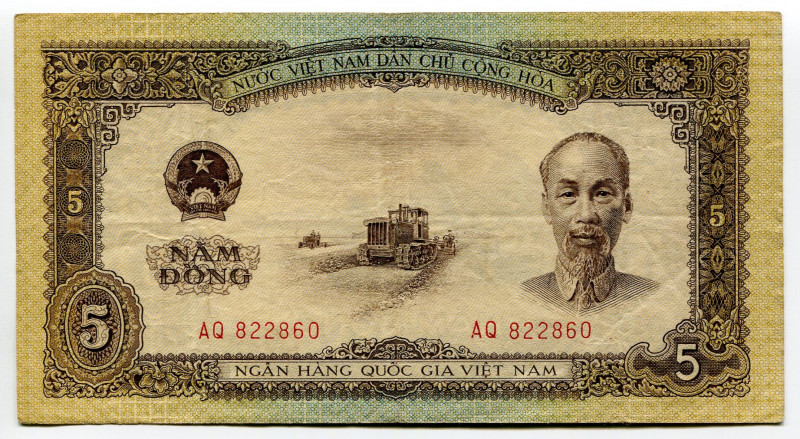 Vietnam North 5 Dong 1958
P# 73a, N# 252717; # AQ 822860; VF-XF