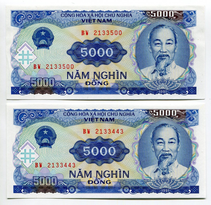 Vietnam 2 x 5000 Dong 1991 (1993)
P# 108a, N# 204511; UNC