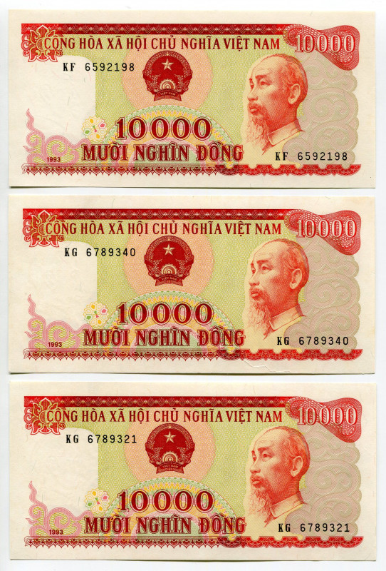 Vietnam 3 x 10000 Dong 1993
P# 115a, N# 213560; UNC