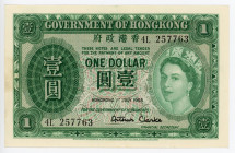 Hong Kong 1 Dollar 1958
P# 324Ab, N# 204092; N# 204092; Elizabeth II; # 4L 257763