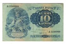 Estonia 10 Krooni 1937
P# 67, N# 208745; # A-2248960; VF