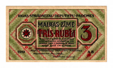 Latvia Riga 3 Roubles 1919
P# R2, N# 207594; UNC