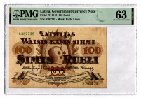 Latvia 100 Roubles 1919 PMG 63
P# 7f, N# 203605; # S387735; UNC