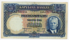 Latvia 50 Latu 1934
P# 20, N# 220368; # 169426; VF