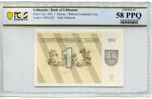 Lithuania 1 Talonas 1991 PCGS 58
P# 32a, N# 208001; # ACP033320