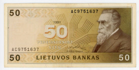 Lithuania 50 Litu 1991
P# 49, N# 239279; # AC 9751637; VF