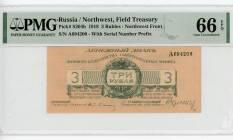 Russia - Northwest Field Treasury Udenich 3 Roubles 1919 PMG 66
P# S204b, N# 228643; # A694200