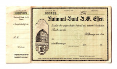 Germany - Third Reich Essen National Bank Cheque Open Value 1930 (ND)
P# NL, # 600189; AUNC